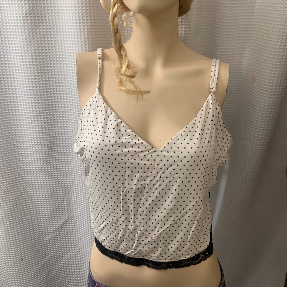 Victoria’s Secret Coquette Polka Dot Hipster Summer Y2KTank With Black Lace Back